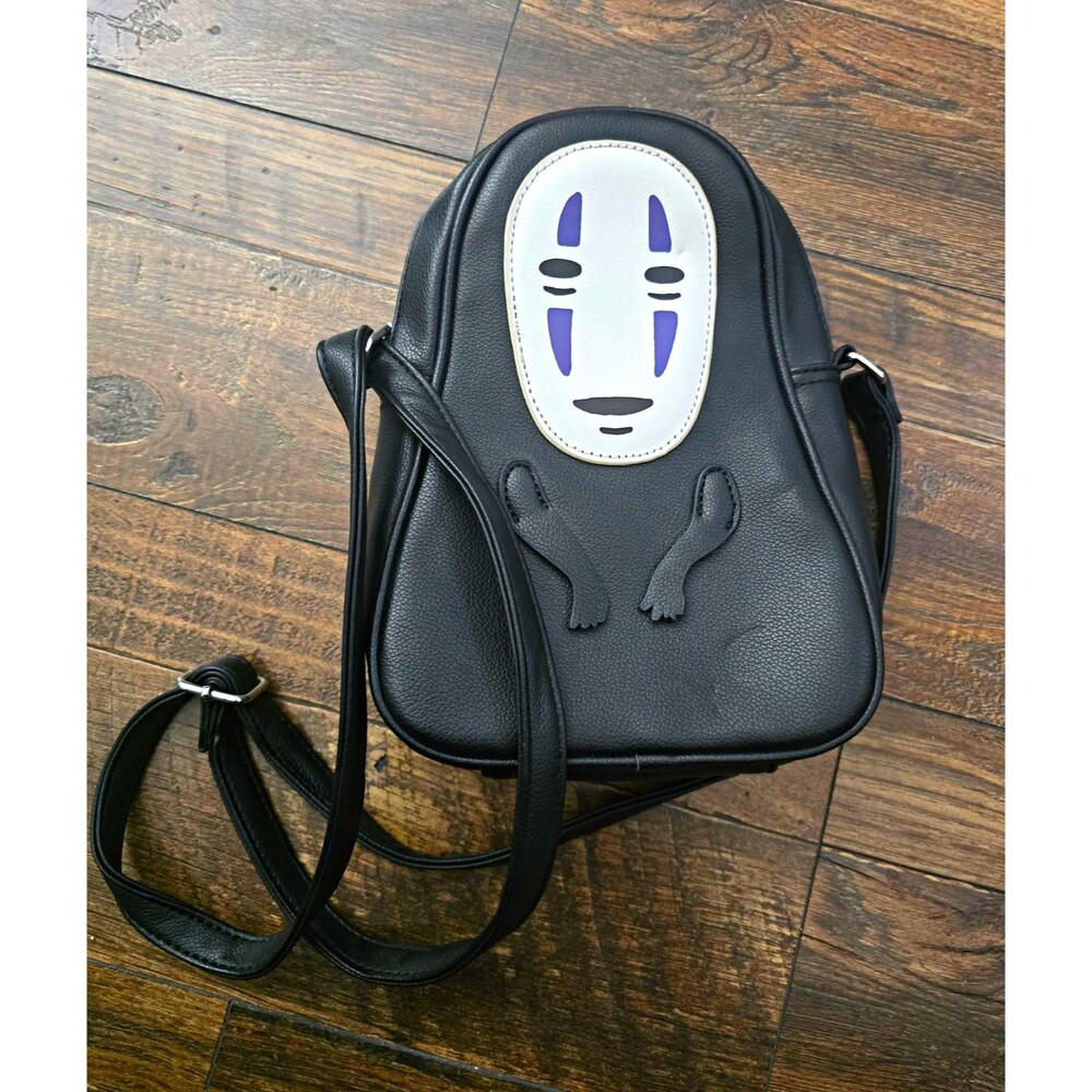 Spirited Away No-Face Faux Leather Shoulder Bag Black/White/Purple Adjustable